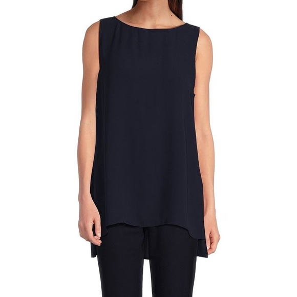 Eileen Fisher Petite Silk Georgette Crepe Boatneck Sleeveless Blouse Size P/S - Picture 2 of 8